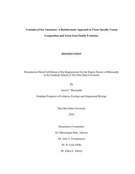 Venomics of Sea Anemones: a Bioinformatic Approach to Tissue Specific Venom