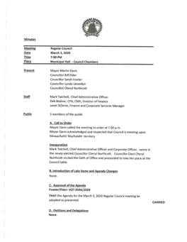 March 3, 2020 Regular Council Meeting Minutes