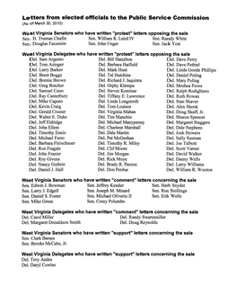 Letters from Elected Officials to the Public Service Commission (As of March 30, 2010)