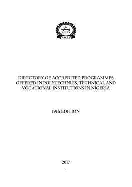19Th Edition 2017 Directory of Accredited TVET Institutions In
