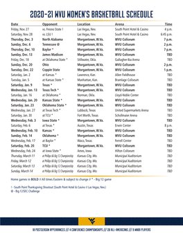 2020-21 WVU Women's Basketball Schedule