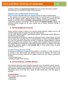 Response Due to Stimulation of Nerve Fiber When a Nerve Fiber Is Stimulated, Based on the Strength of Stimulus, Two Types of Response Develop: 1