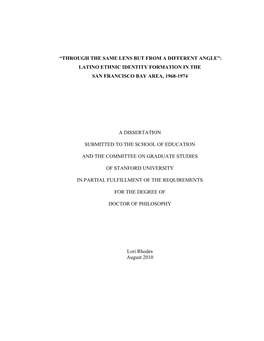 Latino Ethnic Identity Formation in the San Francisco Bay Area, 1968-1974