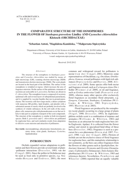 COMPARATIVE STRUCTURE of the OSMOPHORES in the FLOWER of Stanhopea Graveolens Lindley and Cycnoches Chlorochilon Klotzsch (ORCHIDACEAE)