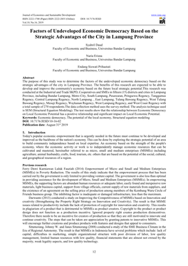 Factors of Undeveloped Economic Democracy Based on the Strategic Advantages of the City in Lampung Province