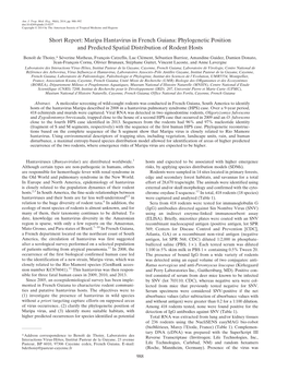 Maripa Hantavirus in French Guiana: Phylogenetic Position and Predicted Spatial Distribution of Rodent Hosts