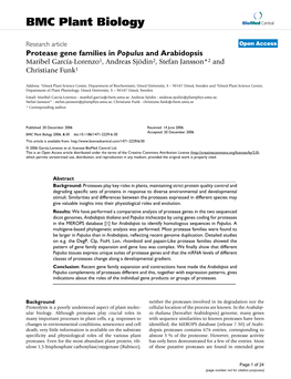 Protease Gene Families in Populus and Arabidopsis Maribel García-Lorenzo1, Andreas Sjödin2, Stefan Jansson*2 and Christiane Funk1