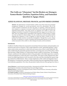 The Cattle Are “Ghanaians” but the Herders Are Strangers: Farmer-Herder Conflicts, Expulsion Policy, and Pastoralist Question in Agogo, Ghana