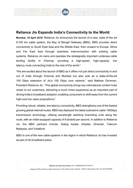 Reliance Jio Expands India's Connectivity to the World