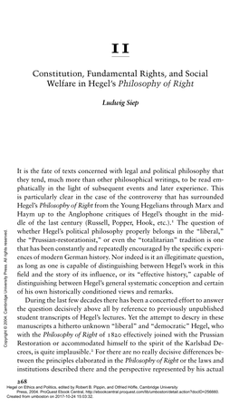 Constitution, Fundamental Rights, and Social Welfare in Hegel's