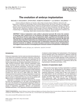 The Evolution of Embryo Implantation MICHAEL R