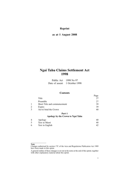 Ngai Tahu Claims Settlement Act 1998