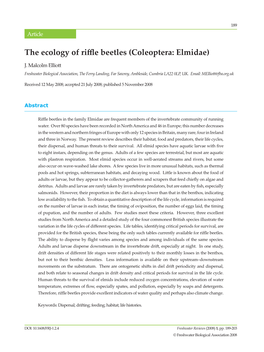 The Ecology of Riffle Beetles (Coleoptera: Elmidae)