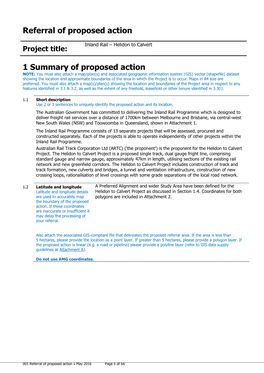 Referral of Proposed Action 1 Summary of Proposed Action