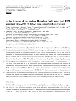 Active Tectonics of the Onshore Hengchun Fault Using UAS DTM