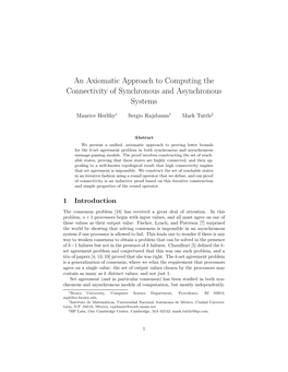 An Axiomatic Approach to Computing the Connectivity of Synchronous and Asynchronous Systems