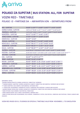 Vozni Red - Timetable Polasci Iz – Partenze Da – Abfahrten Von – Departures From