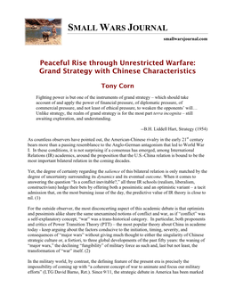 Peaceful Rise Through Unrestricted Warfare: Grand Strategy with Chinese Characteristics