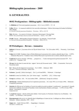 Bibliographie Jurassienne - 2009