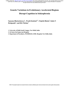 Genetic Variations in Evolutionary Accelerated Regions Disrupt Cognition in Schizophrenia