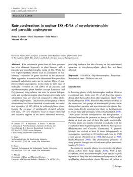 Rate Accelerations in Nuclear 18S Rdna of Mycoheterotrophic and Parasitic Angiosperms