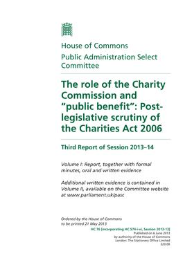 “Public Benefit”: Post- Legislative Scrutiny of the Charities Act 2006