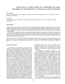 Biological Indicators of Appropriate Fire Regimes in Southwest Australian Ecosystems