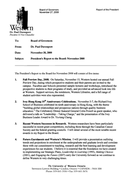 President's Report to the Board: November 2008