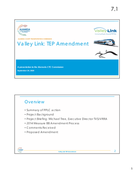 Valley Link: TEP Amendment