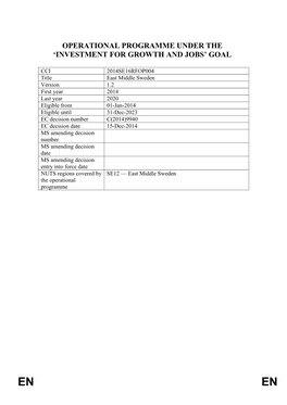 Operational Programme Under the 'Investment for Growth and Jobs' Goal