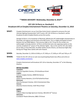 MEDIA ADVISORY: Wednesday, December 8, 2010** UFC