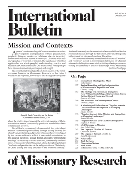 International Bulletin of Missionary Research, Vol 38, No. 4