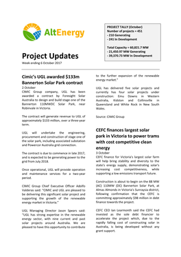 Project Updates Week Ending 6 October 2017