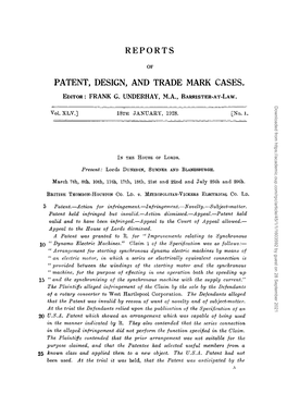 REPORTS PATENT, DESIGN, and TRADE MARK Casesr