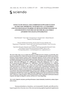 Ann. Anim. Sci., Vol. 20, No. 1 (2020) 137–155 DOI: 10.2478/Aoas-2019-0058