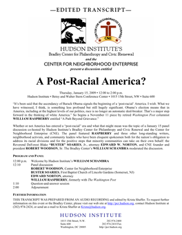 TRANSCRIPT: a Post-Racial America?