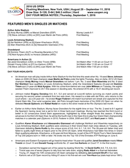 Featured Men's Singles 2R Matches