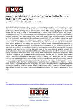 Nelwad Substation to Be Directly Connected to Barsoor-Bhilai 220 KV