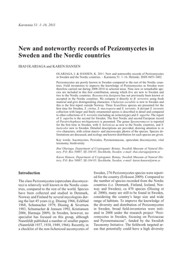 New and Noteworthy Records of Pezizomycetes in Sweden and the Nordic Countries