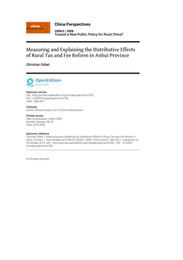 Measuring and Explaining the Distributive Effects of Rural Tax and Fee Reform in Anhui Province