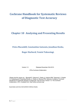 Cochrane Handbook for Systematic Reviews of Diagnostic Test Accuracy