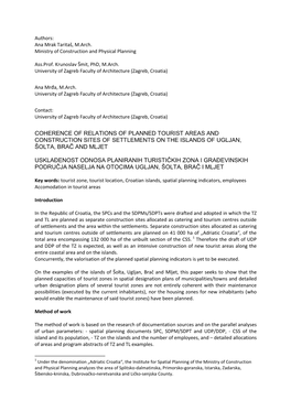 Coherence of Relations of Planned Tourist Areas and Construction Sites of Settlements on the Islands of Ugljan, Šolta, Brač and Mljet