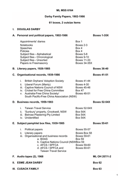ML MSS 6164 Darby Family Papers, 1902-1986 61 Boxes, 2 Outsize