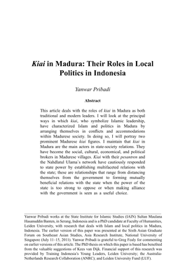 Kiai in Madura: Their Roles in Local Politics in Indonesia