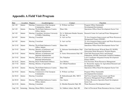 Appendix a Field Visit Program