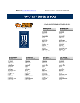 Fwaa-Nff Super 16-Poll