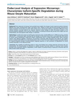 Probe-Level Analysis of Expression Microarrays Characterizes Isoform-Specific Degradation During Mouse Oocyte Maturation