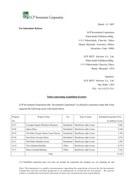 March 13, 2007 for Immediate Release LCP Investment