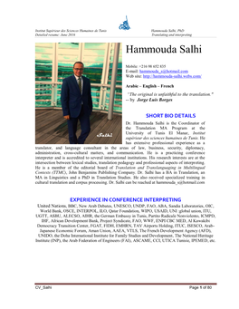 Hammouda Salhi, Phd Detailed Resume: June 2016 Translating and Interpreting