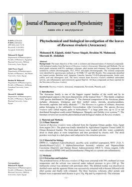 Phytochemical and Biological Investigation of the Leaves Of